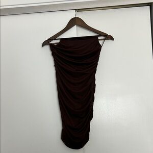 Brown short dress with v cut scrunch butt
